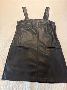 Dex Black Faux Leather-Trim Pinafore